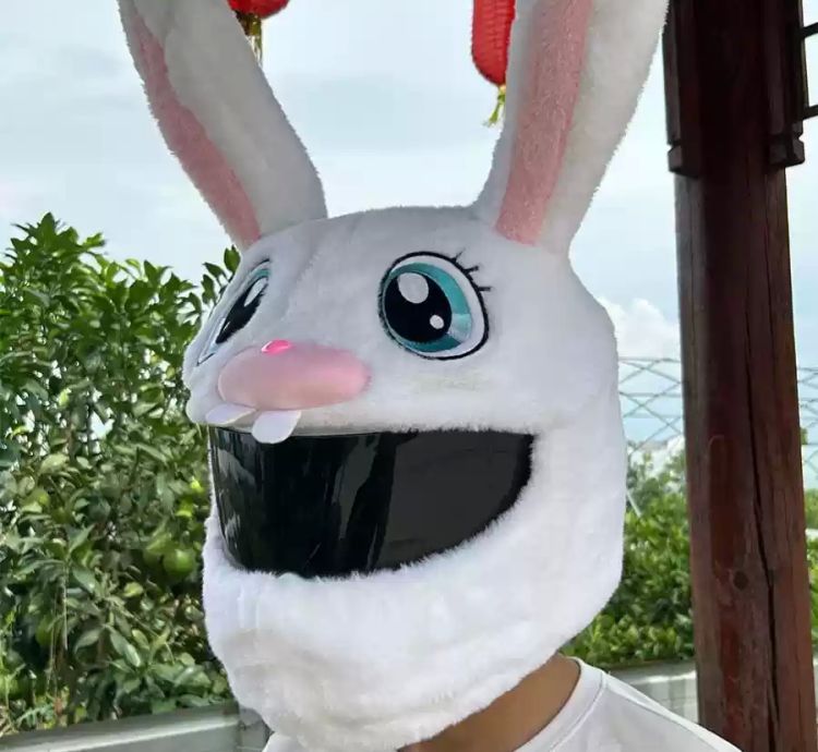 White bunny helmet cover